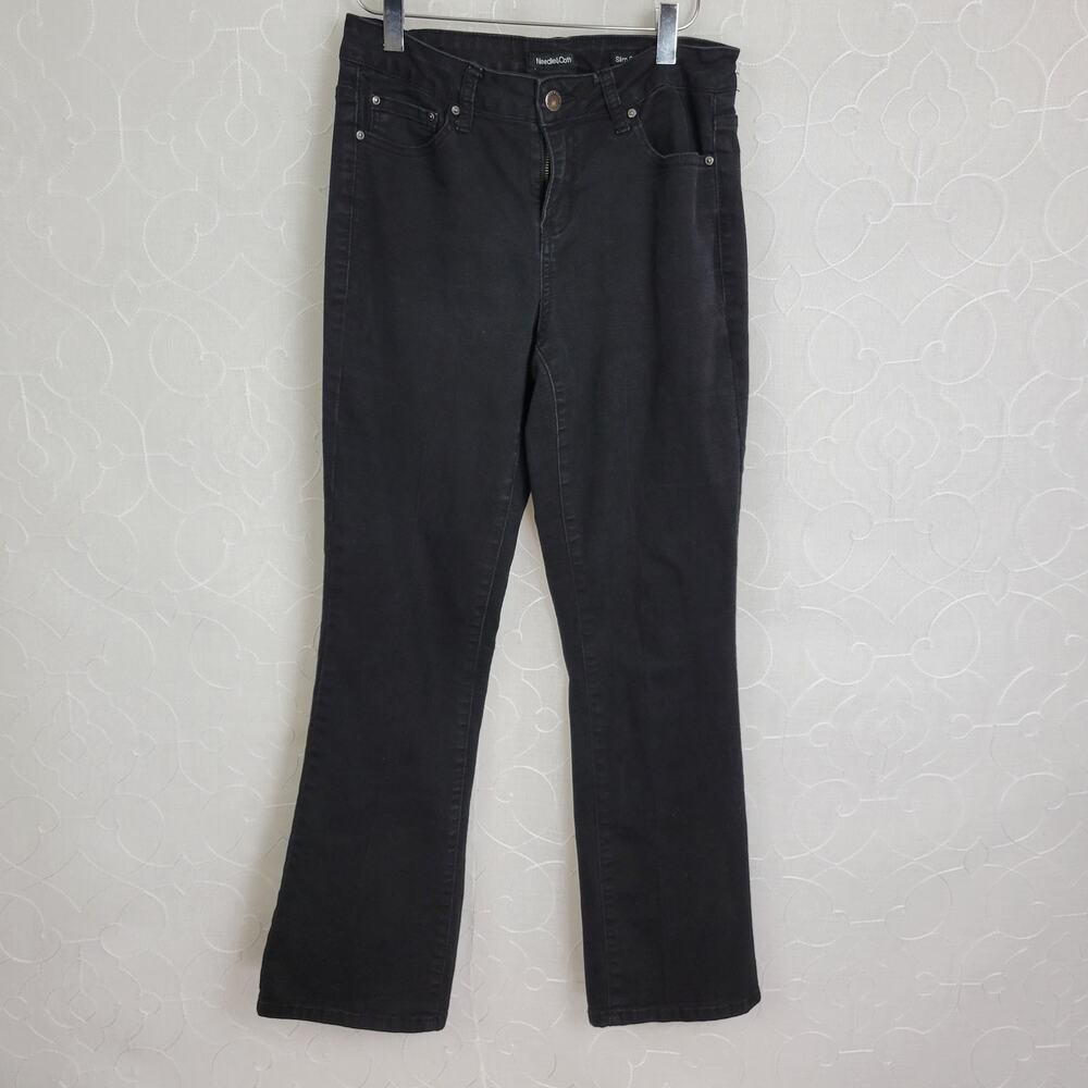 Needle & Thread Womens Jeans Size 10P Black Slim Boot Cut Mid-Rise Denim Button